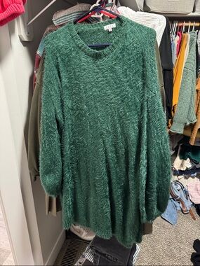 Green Fuzzy Knit Sweater Dress